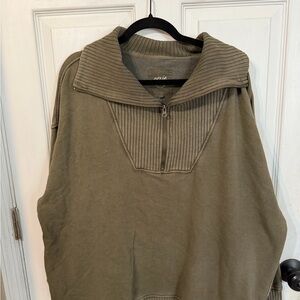 aerie Olive Zip-Up Funnel Neck Sweater